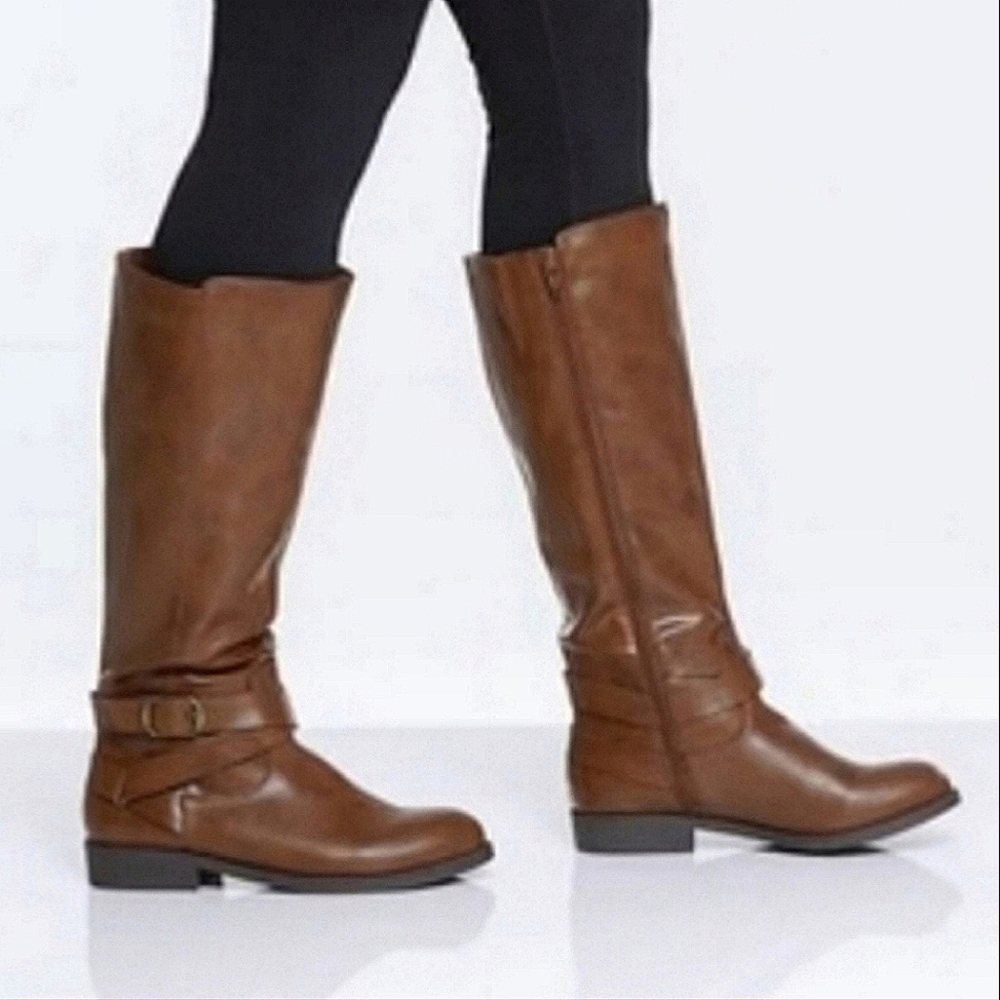 🆕️ STYLE & CO Madixe Cognac Brown Round Toe Side Zip Riding Boots SIZE: 7M